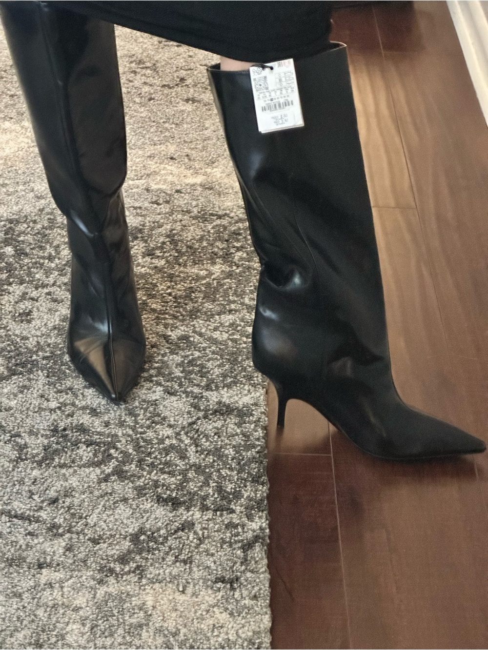 Zara Black Pointed-Toe Knee-High Stiletto Boots